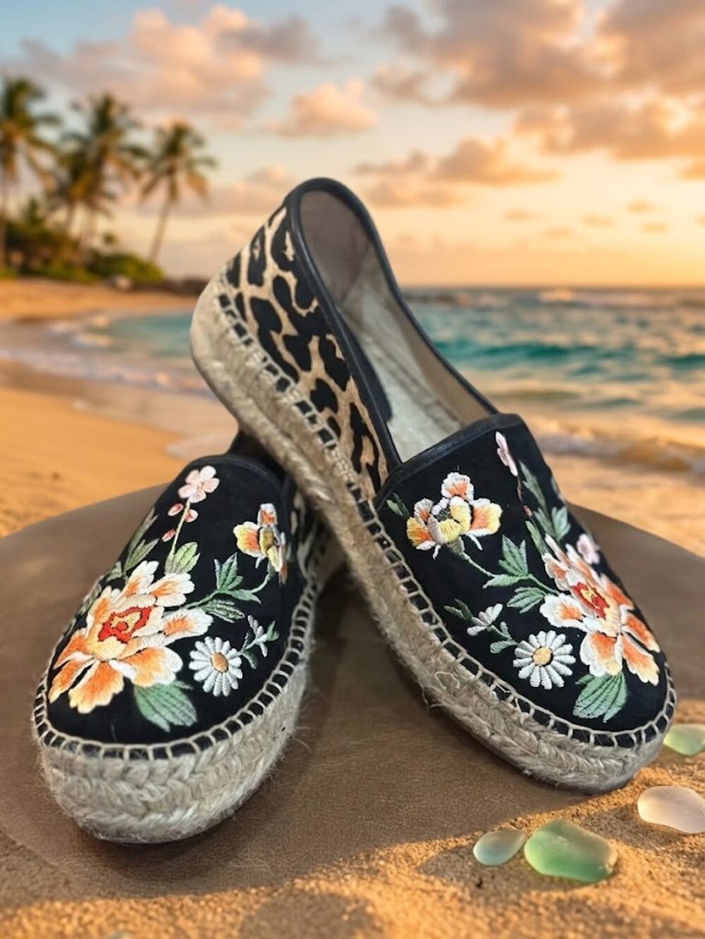 Beautiful Johnny Was Espadrilles with Orange Floral Embroidery Size 5.5